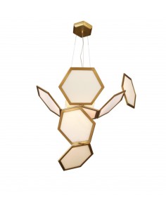 Lámpara colgante de latón con hexágonos y cristal – Ramie – MYO 2