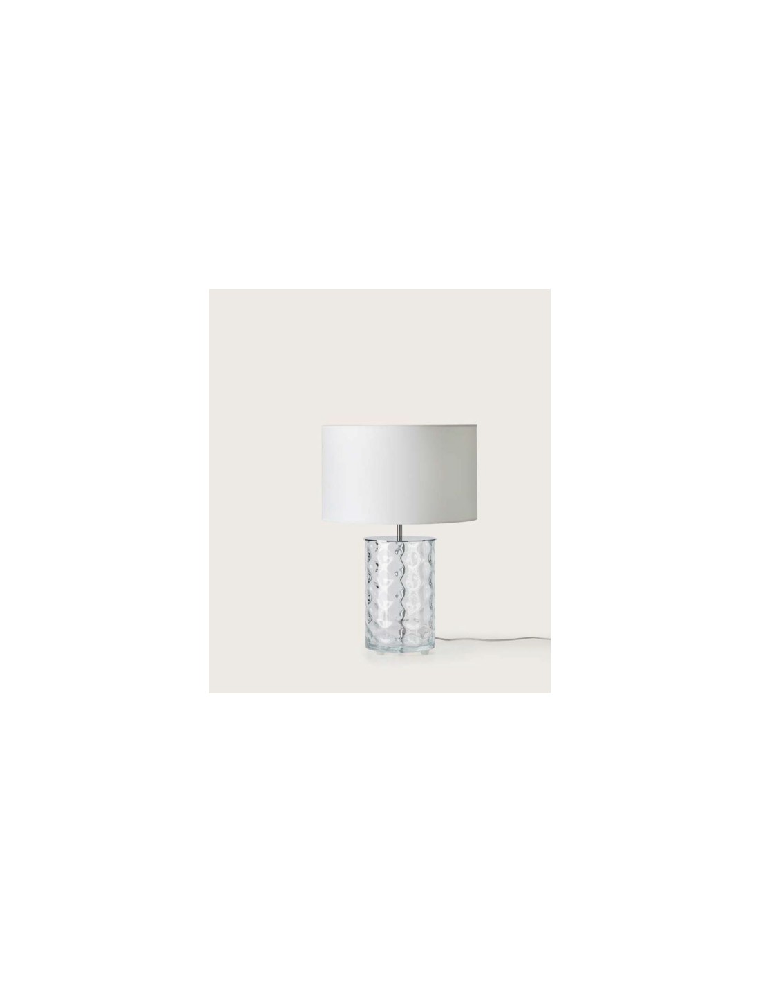 Lámpara de mesa decorativa blanca con tulipa de cristal transparente