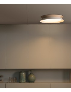 Plafón Techo Tender - Faro - LED Blanco y Madera, estilo nórdico, Ø 45 cm