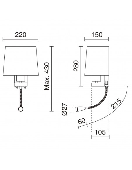 Lámpara aplique de pared con USB - Firenze - Exo - Novolux Lighting