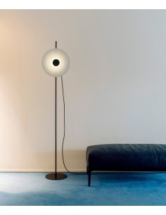 Lámpara de pie Halos - Milan - Lámpara decorativa LED, pantalla de vidrio, estructura negra