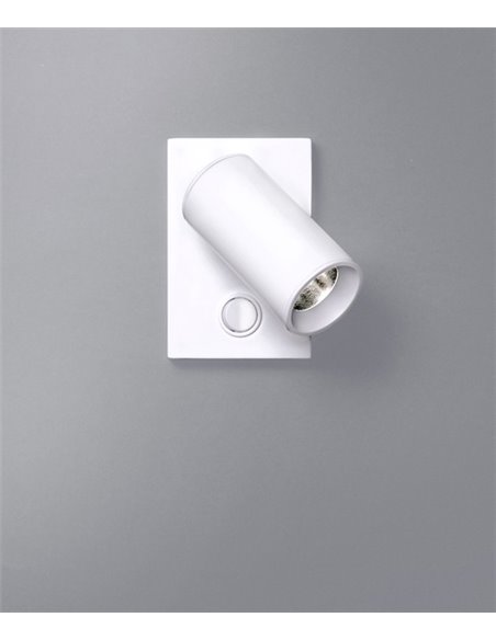 Aplique de pared LED Ø 4 cm y 11,7 cm de alto de acero con base rectangular en 2 acabados orientable y regulable 2700K - Milán