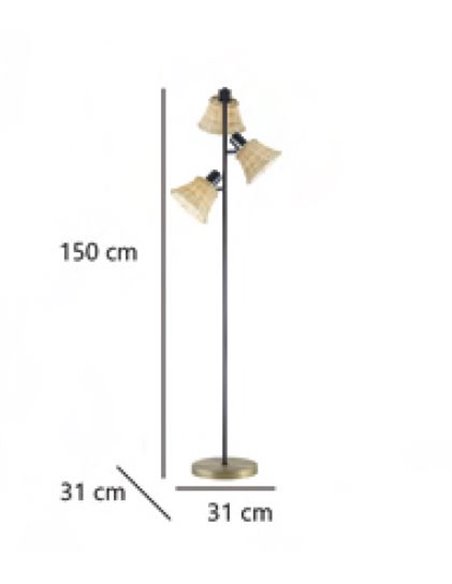 Lámpara de pie de mimbre 3 luces Mastella – AJP