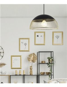 Colgante de techo Krista - AJP - Lámpara moderna con pantalla semivovalada en negro y dorado