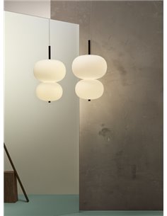 Lámpara colgante Ilargi - LedsC4 - Madera y pantalla doble cristal