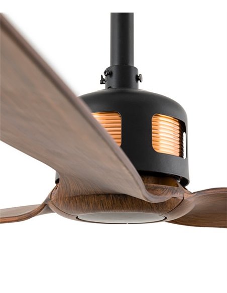 Ventilador de techo negro/madera sin luz y motor DC Copper - Faro