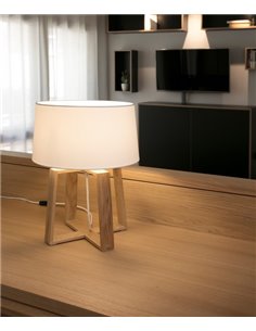 Lámpara de mesa Bliss - Faro – Madera de fresno y pantalla textil blanca