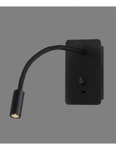 Flexo de pared Senda – ACB - Cargador USB, Metal Negro/Blanco, LED 3000K