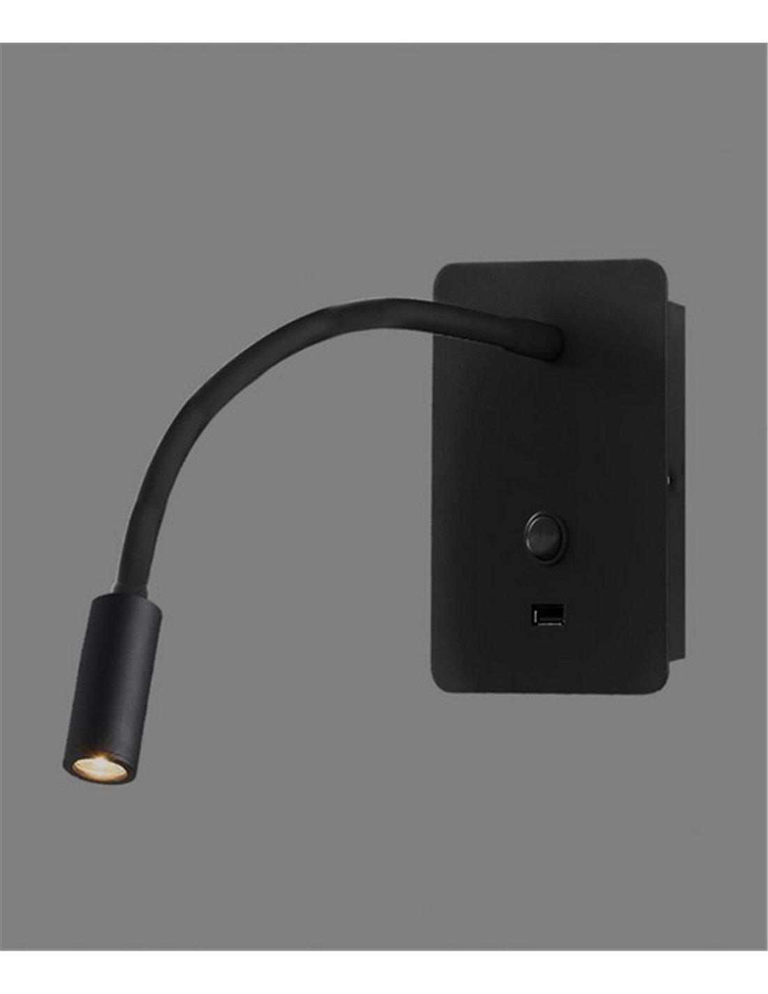 Flexo LED de pared con USB - Color Negro 5W - Prendeluz