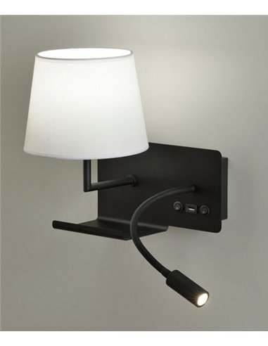 Lámpara aplique de pared Hold – ACB – Izquierda, Flexo de lectura, Cargador USB 