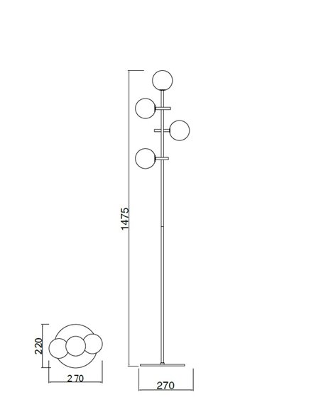 Lámpara de pie Cellar – Mantra – Lámpara bola, 4 luces G4, Negr0