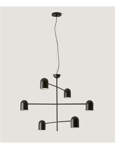 Lámpara colgante Pipe – Aromas – Lámpara de techo negra, 6 luces LED 3000K, Pantallas orientables