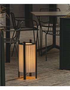 Lámpara de pie Rol - Milán - Lámpara para interior o exterior IP54, Madera de iroco barnizada, 3 tamaños, luz ambiente