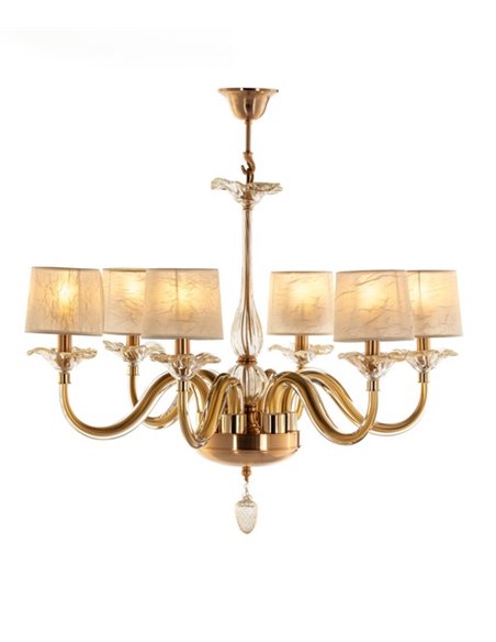 Lámpara de techo – Copenlamp – Lámpara colgante dorada, Cristal Murano, 6 luces