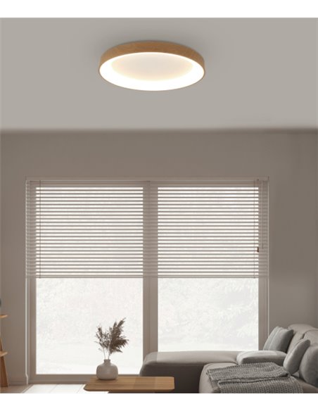 Plafón de techo Niseko – Mantra – Lámpara de techo blanca/madera, LED 3000K