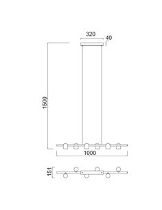 Lámpara colgante Ios – Mantra – 6 Focos orientables, Acabado blanco/negro