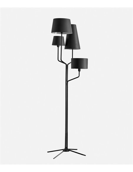 Lámpara de pie Tria – Foc – Lámpara con 4 pantallas, Metal negro, Alto: 167 cm