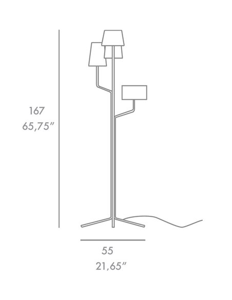 Lámpara de pie Tria – Foc – Lámpara con 4 pantallas, Metal negro, Alto: 167 cm