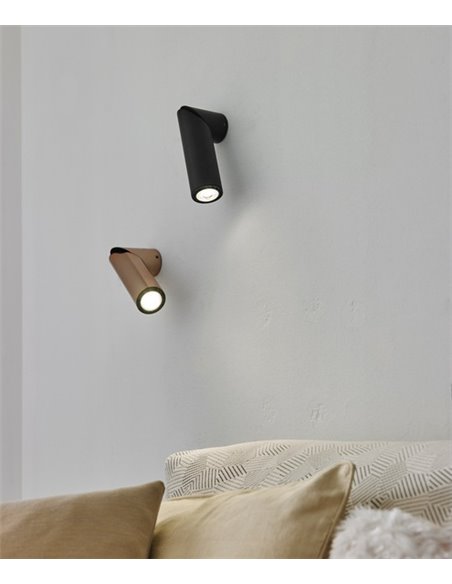 Aplique de pared Giro – Foc – Lámpara de lectura, Cabezal orientable, Metal cobre/negro/blanco