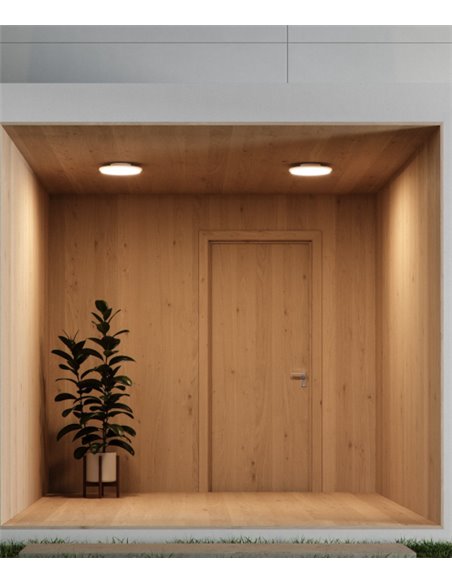 Plafón de techo de exterior Gadir – Beneito & Faure – Lámpara redonda de aluminio, LED 3000K/4000K, IP65, Medidas: 30 cm