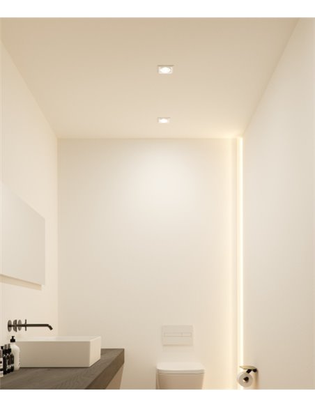 Empotrable de techo Compac C – Beneito & Faure – Downlight cuadrado blanco, IP44, LED 8W 2700K/3000K