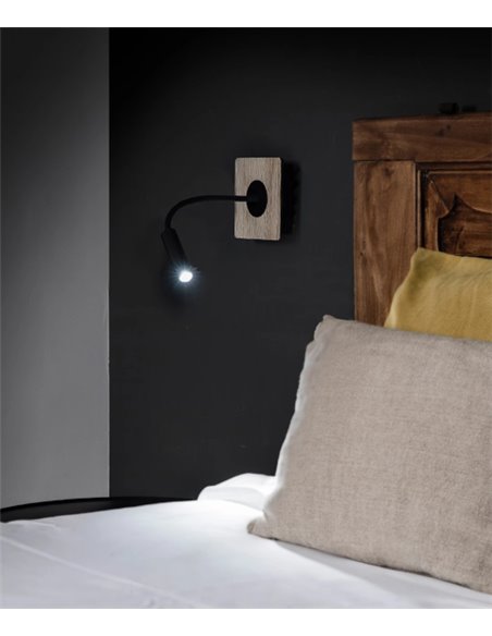 Aplique de pared con flexo LED 3000K negro+madera con interruptor - Mood - Faro