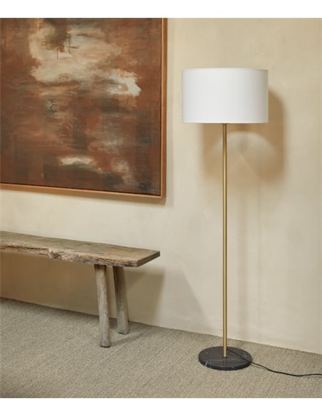 Lámpara de pie Hedra – Aromas – Lámpara de salón blanca y dorada, Fabricada en mármol, LED regulable