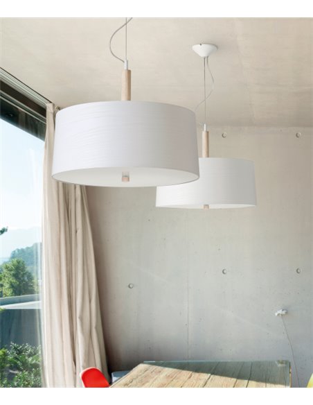 Lámpara colgante Nordic – Massmi – Pantalla de madera natural, Difusor de cristal, Diámetro: 47 cm