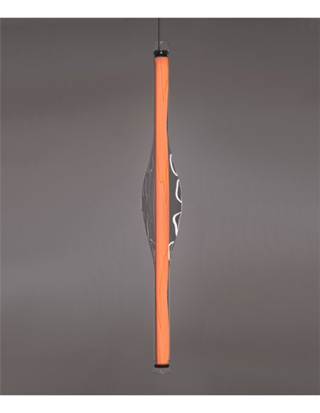 Lámpara colgante Dune Vertical – LZF – Lámpara de madera natural y vidrio soplado, LED regulable, Alto: 120 cm