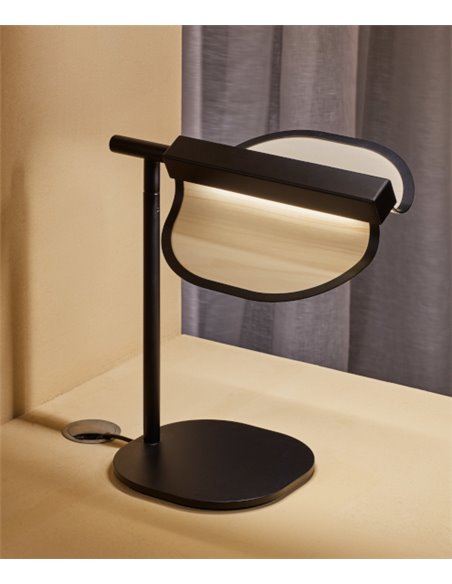 Lámpara de mesa Omma – LZF – Pantalla de madera 1 hoja/2 hojas, LED 3000K regulable, Altura: 37 cm