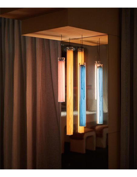 Lámpara colgante Estela Vertical – LZF – Lámpara de madera+vidrio soplado, Disponible en 40 cm/60 cm/100 cm, LED 3000K regulable
