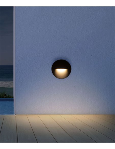 Aplique de pared de exterior Hide – FORLIGHT – Lámpara circular de aluminio antracita, LED 4000K 268 lm, Apto para ambientes sal