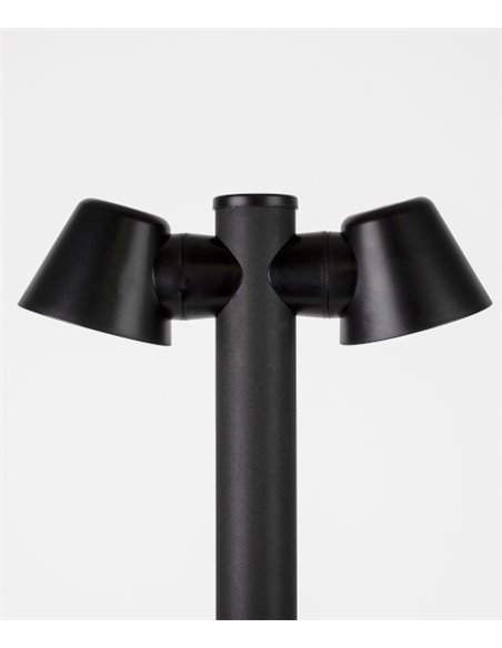 Lámpara baliza de exterior Cone – FORLIGHT – Lámpara negra con 1 o 2 focos, GU10 IP54, Altura: 80 cm