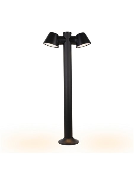 Lámpara baliza de exterior Cone – FORLIGHT – Lámpara negra con 1 o 2 focos, GU10 IP54, Altura: 80 cm