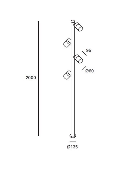 Farola de exterior Pixa – FORLIGHT – Lámpara de acero inoxidable negra, GU10 IP44, Altura: 200 cm