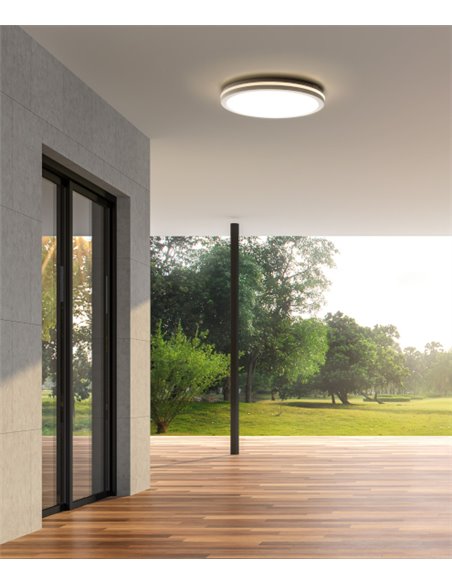 Plafón de techo de exterior Scal – FORLIGHT – Lámpara con sensor de movimiento, Temperatura color regulable, Diámetro: 30 cm