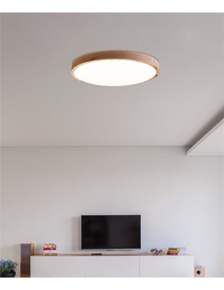Plafón de techo Tempo Wood – FORLIGHT – Lámpara de aluminio acabado madera, LED 3000K 2300 lm, Diámetro: 41 cm