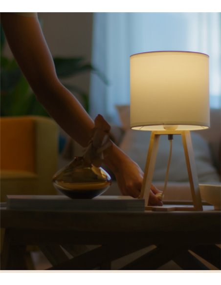 Lámpara de mesa Nuts – FORLIGHT – Lámpara nórdica con pantalla textil, Madera natural