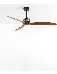 Ventilador de techo negro/madera sin luz y motor DC SMART Copper - Faro