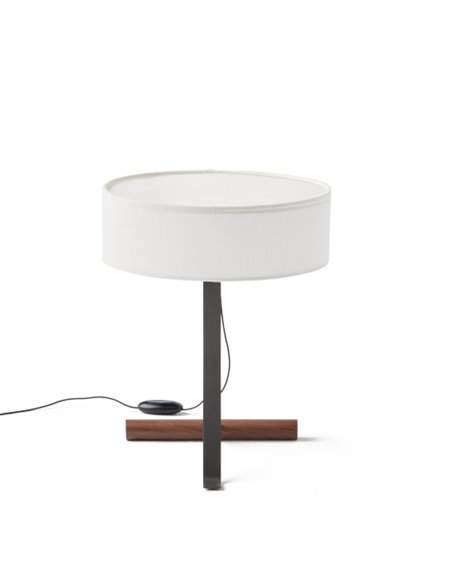 Lámpara de mesa Chicago – Punt Mobles – Pantalla textil de algodón+Base nogal y metal, LED regulable 2700K