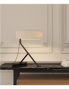 Lámpara de mesa Chicago – Punt Mobles – Pantalla textil de algodón+Base nogal y metal, LED regulable 2700K
