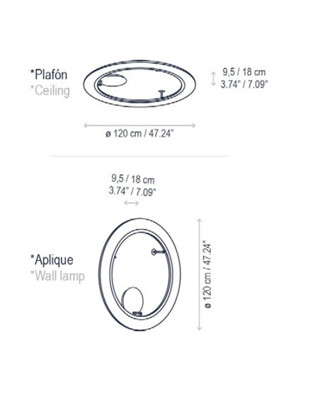 Lámpara de pared/techo Roda – Bover – Lámpara minimalista circular en 3 tamaños, LED Regulable 1-10V