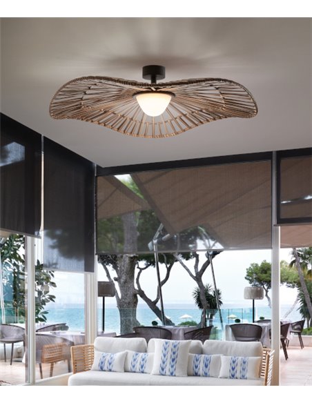 Plafón de techo de exterior Mediterrànea – Bover – Pantalla de fibra sintética marrón, LED regulable Triac