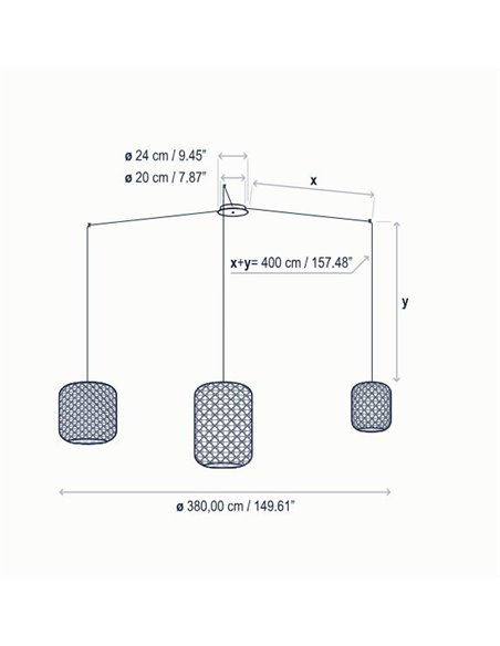 Lámpara colgante de techo Nans – Bover – 3 Pantallas de fibra sintética tejida a mano, LED regulable Triac