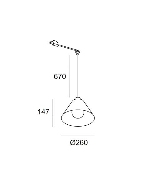 Lámpara colgante para carril Deltratrack – LedsC4 – Lámpara de techo con forma cónica con cable en 2 medidas, Incluye gancho