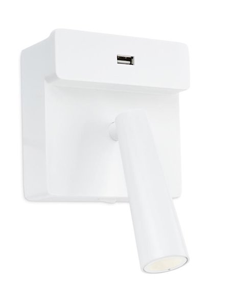 Aplique de pared Gamma USB – LedsC4 – Lámpara de lectura con USB, Disponible en 3 colores, Foco orientable
