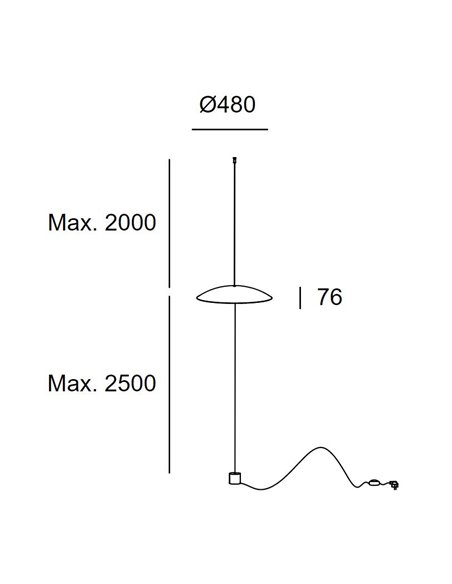 Lámpara de pie y colgante Noway Single – LedsC4 – Lámpara minimalista en negro o dorado, Altura regulable