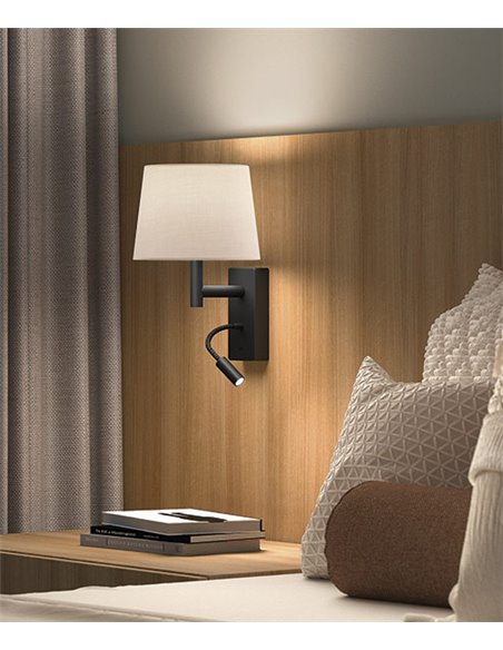 Aplique de pared Metrica Extended – LedsC4 – Lámpara de lectura con flexo LED, Pantalla blanca