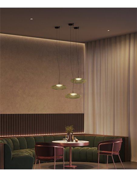 Colgante de techo empotrable Plat – LedsC4 – Lámpara de cristal en verde, fumé o ambar Regulable LED 2700-3000-4000K