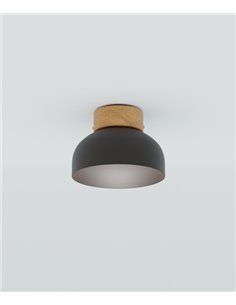 Plafón de techo Reiko – Robin – Lámpara redonda de metal y madera de fresno, Ø 21 cm